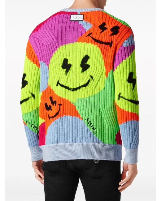 Philipp Plein Green Smile Graffiti Jumper for men