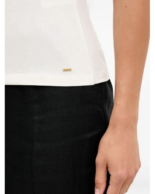 GAUDI White Ruffled Bead-Embellished T-Shirt