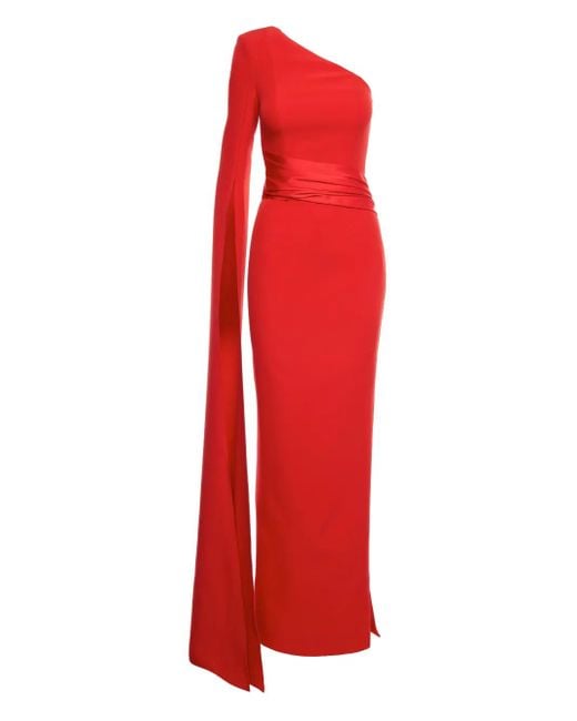 V:PM ATELIER Red Victoria One-Shoulder Cape Maxi Dress