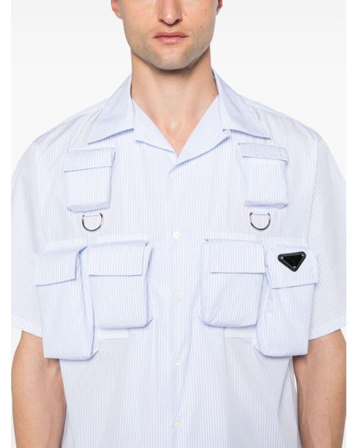 Chemise en coton à poches cargo Prada pour homme en coloris White