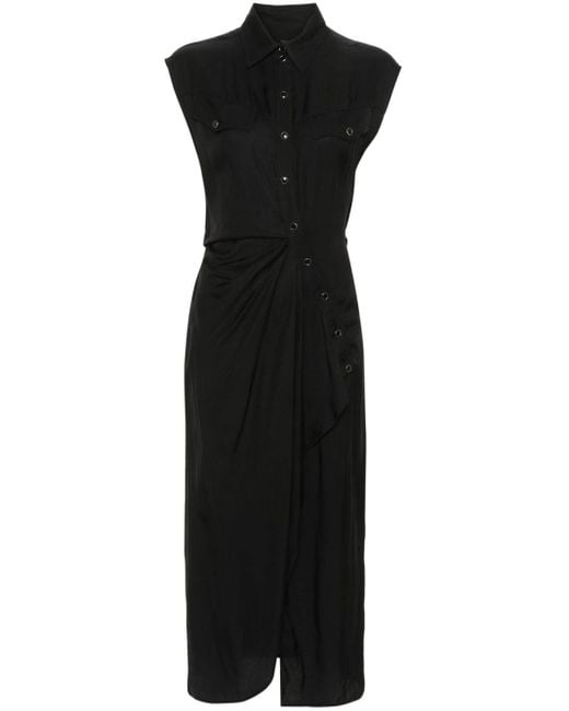 Pinko Black Drapiertes Kleid mit klassischem Kragen