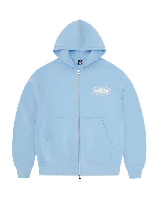 corteiz Blue Island Puff-Print Zip Hoodie