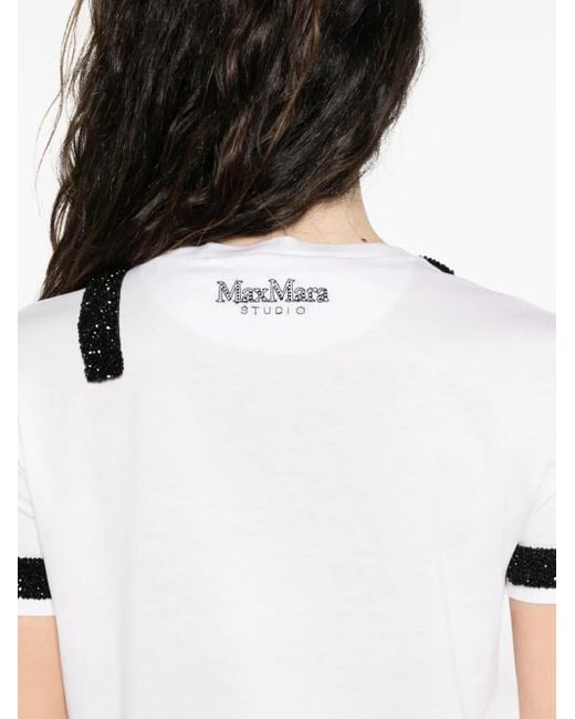 Max Mara White Embellished-Neckline Cotton T-Shirt