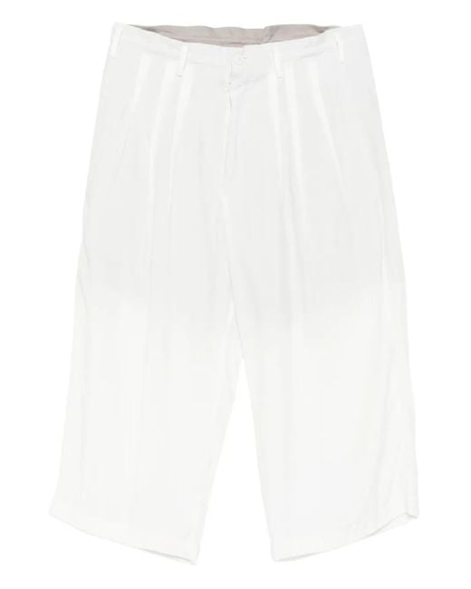 Yohji Yamamoto White Pleated Cropped Trousers for men