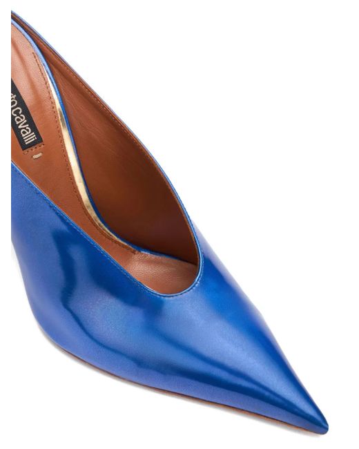 Roberto Cavalli Blue Sleek Pointed-Toe Mules