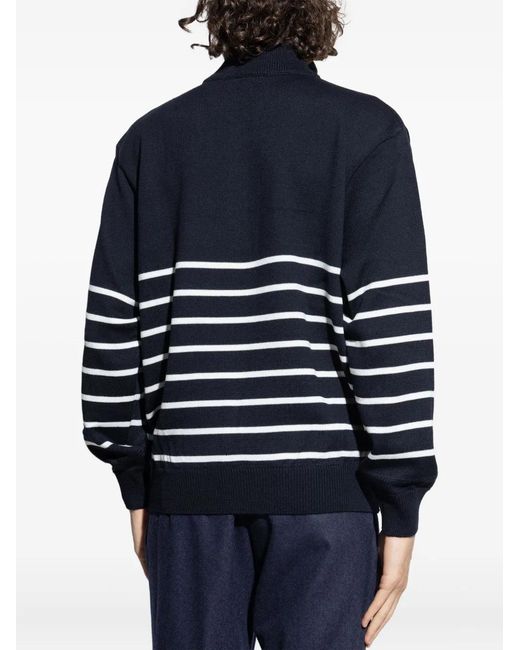 Paul & Shark Blue Half-Zip Striped Wool Sweater for men