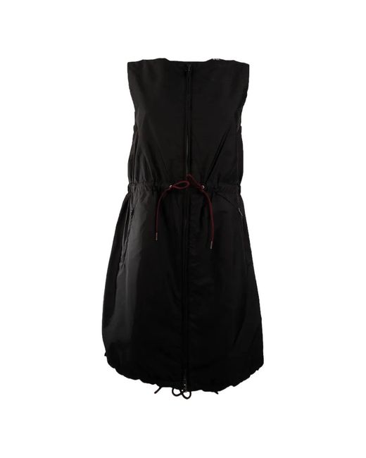 Prada Black Mini Drawstring-Waist Sleeveless Dress
