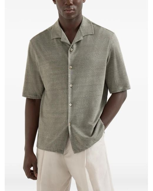 Brunello Cucinelli Gray Camp-Collar Short-Sleeve Shirt for men
