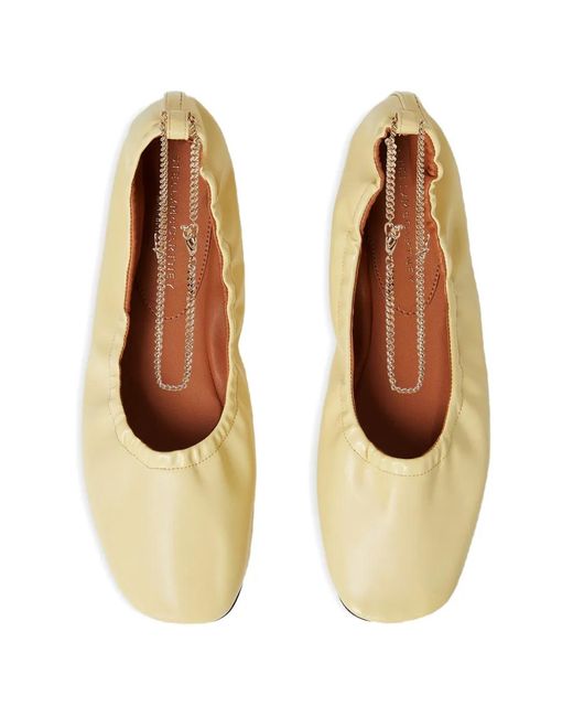 Stella McCartney Natural Chain-Embellished Ruched Ballet Flats