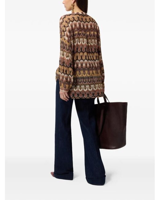 Missoni Brown V-Neck Patterned Blouse