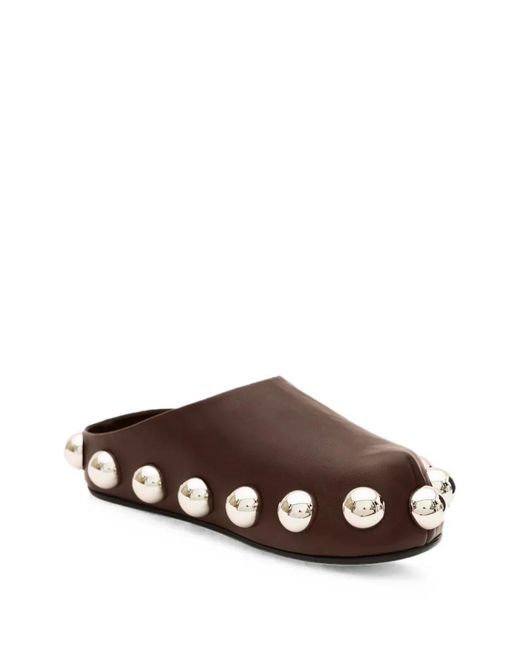 A.W.A.K.E. MODE Brown Gabi Stud-Embellished Leather Mules