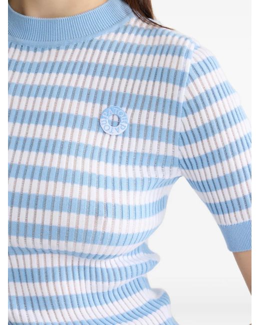 Patou Blue Striped-Pattern Ribbed Top