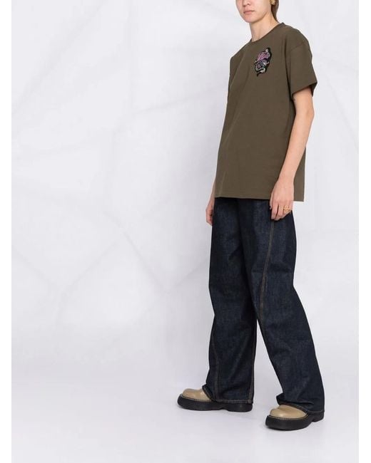 Etro Green Beaded Motif-Patch Oversized T-Shirt