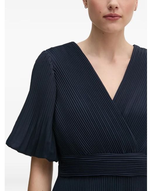 Joseph Ribkoff Blue Tiered Pleated Midi Dress