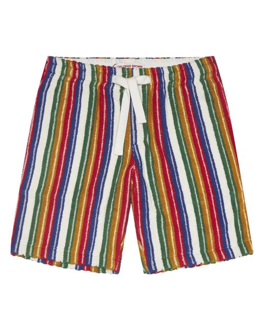 Orlebar Brown Red Classic Fit Stripe Jacquard Cotton Towelling Sweat Shorts for men