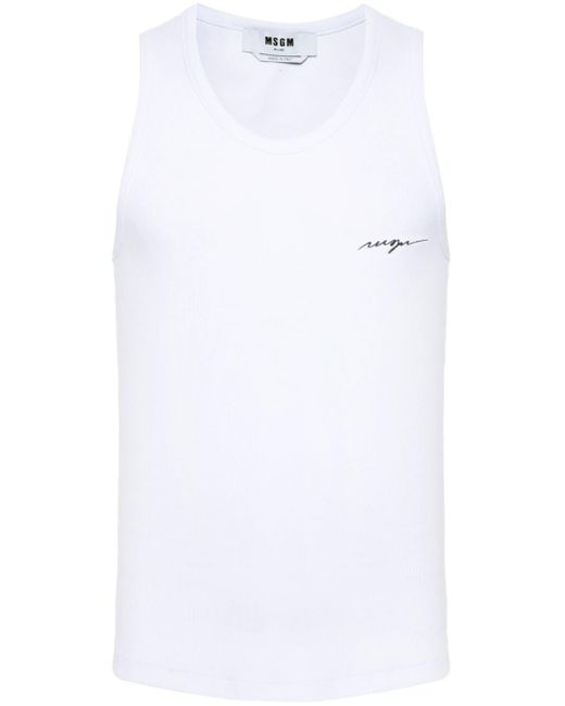 MSGM White Ribbed Tank Top Clothing for men