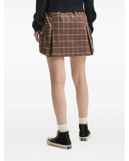 Chocoolate Brown Checked-Pattern Pleated Mini Skirt