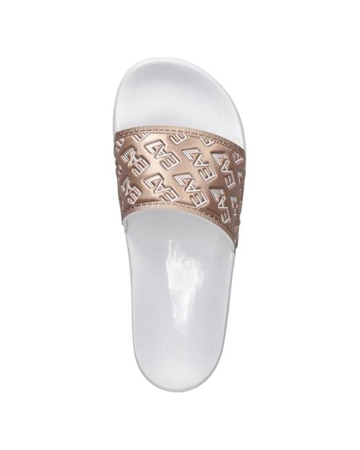 EA7 White Logo-Embossed Slides
