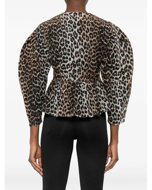 Ganni Black Animal-Print Fitted Jacket