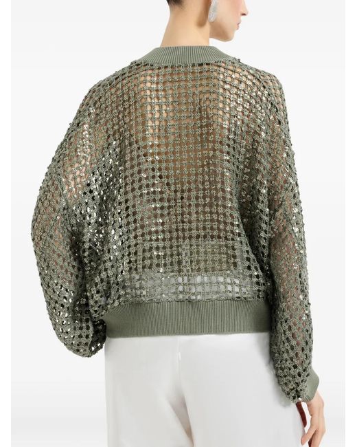 Brunello Cucinelli Green Silk And Linen Blend Cardigan