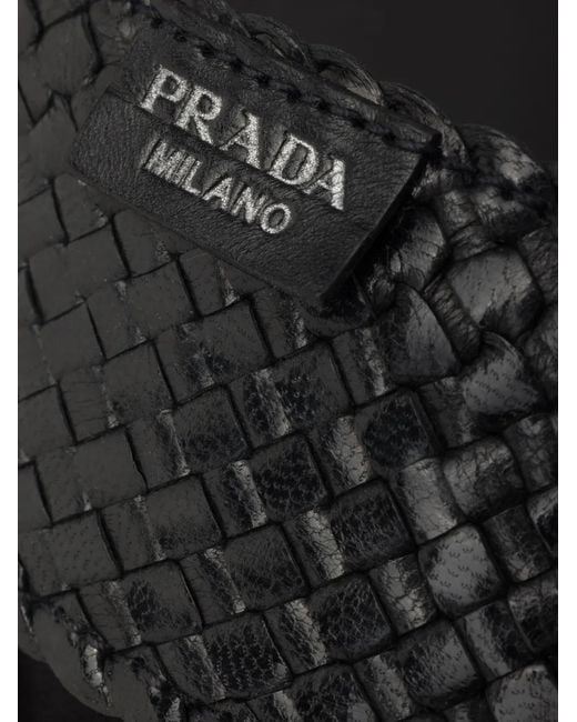 Prada Black Woven Leather Thong Sandals for men