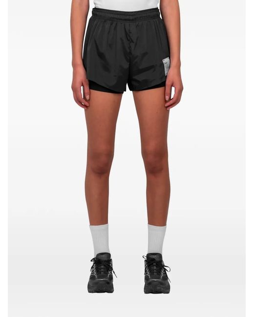 Satisfy Black Layered-Design Shorts