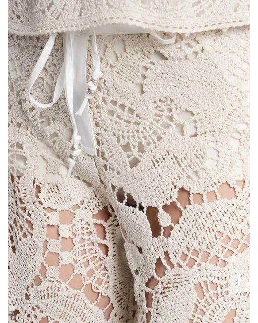 Siedres Natural Crochet-Knit Drawstring Trousers