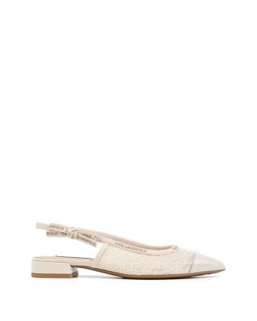Karl Lagerfeld White Monogram-Lace Slingback Pumps