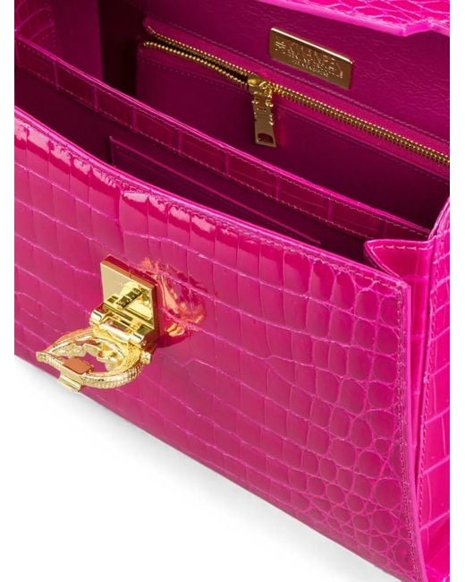Kwanpen Pink Crescent Crocodile-Effect Top-Handle Tote Bag