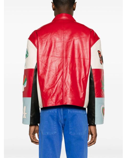NAHMIAS Red Moto Leather Jacket for men