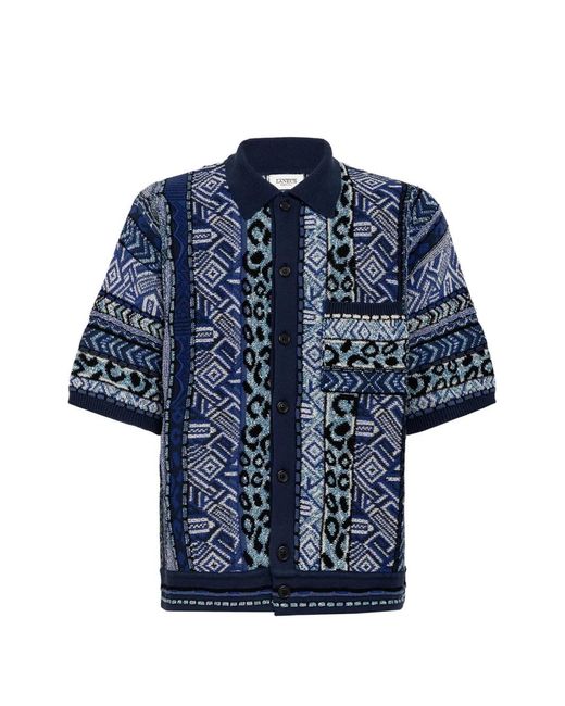 Laneus Blue Patterned Knitted Shirt for men