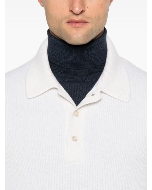 D4.0 White Fine-Ribbed Polo Shirt for men