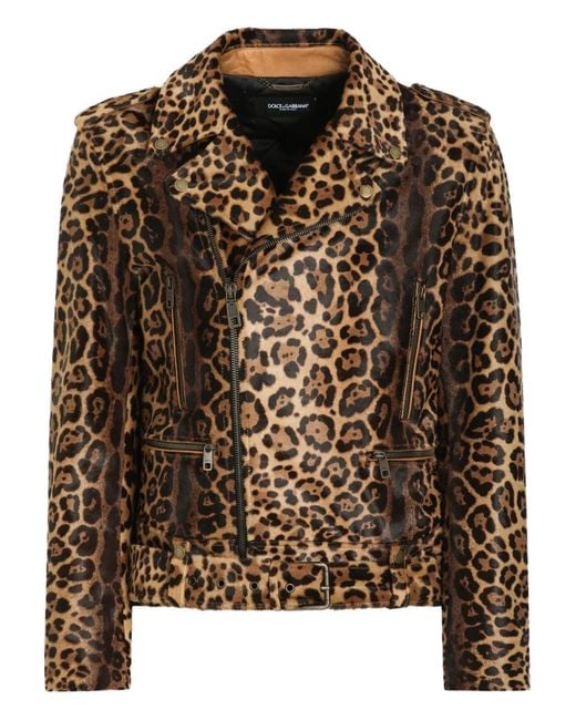 Dolce & Gabbana Brown Leopard-Print Zipped Jacket for men