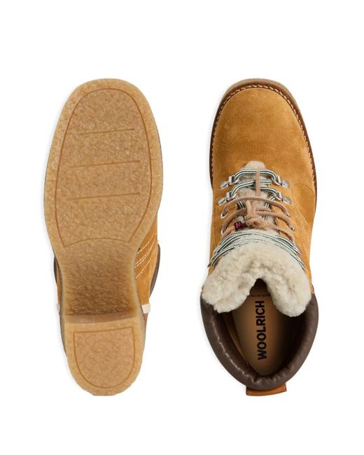 Woolrich Brown Lace-Up Shearling-Trim Boots