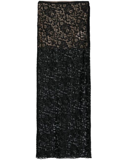 ROTATE BIRGER CHRISTENSEN Black Floral-lace Slip Maxi Skirt