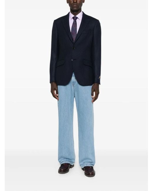 Etro Blue Notched Patterned Blazer for men