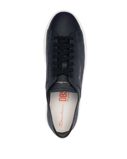 Santoni Blue Grained Leather Sneakers for men