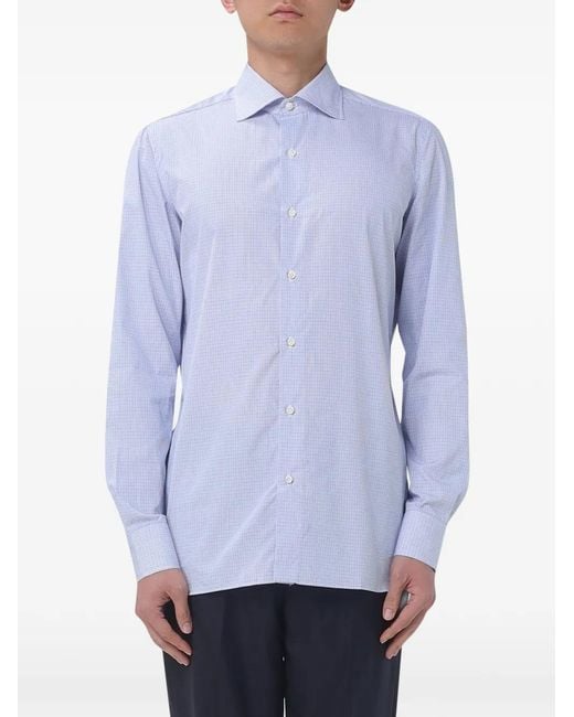 Luigi Borrelli Napoli Blue Stripe-Print Cotton Shirt for men