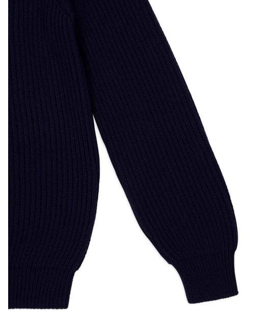 Fendi Blue Embroidered-Logo Long-Sleeved Sweater for men