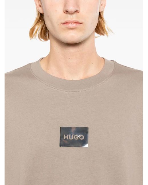 HUGO Gray Logo-Patch T-Shirt for men