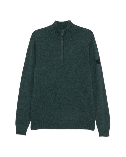 Peuterey Green Quarter-Zip Logo-Patch Sweater for men