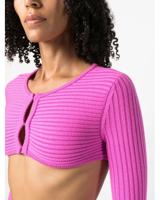 Forte_forte Pink Ribbed-Knit Cropped Top