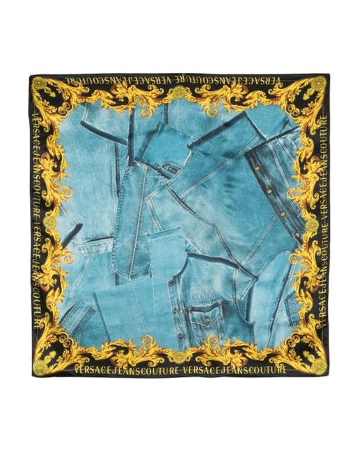 Versace Zijden Sjaal Met Denim-print in het Blue