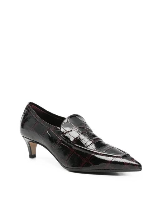 LORENA PAGGI Black Croc-Effect Pointed-Toe Pumps