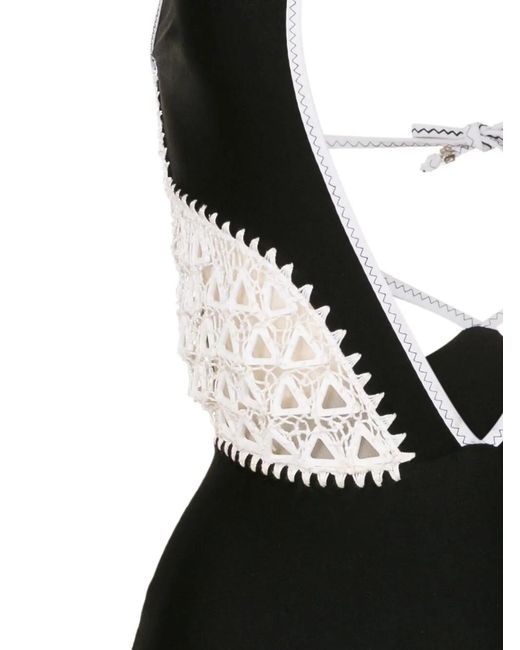 Amir Slama Black Lace-Detail Halterneck Swimsuit