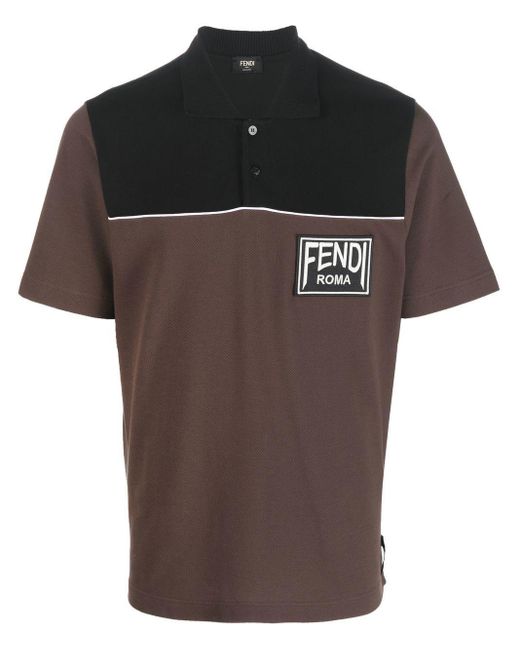 Fendi Black Logo-patch Polo Shirt for men