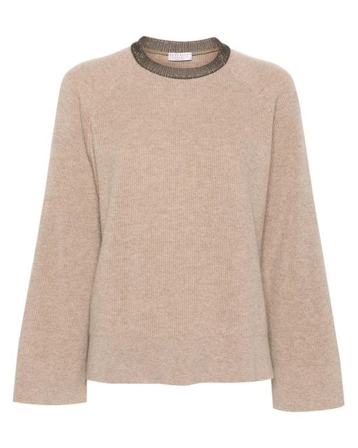 Brunello Cucinelli Natural Ribbed-Knit Cashmere Sweater