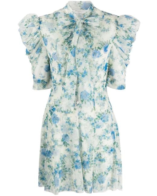 Philosophy Di Lorenzo Serafini Blue Kleid Mit Blumen-Print