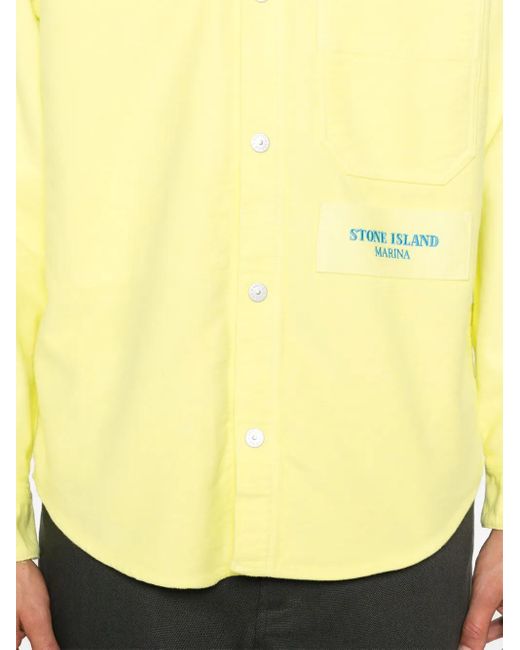 Stone Island Yellow Logo-Embroidered Shirt for men