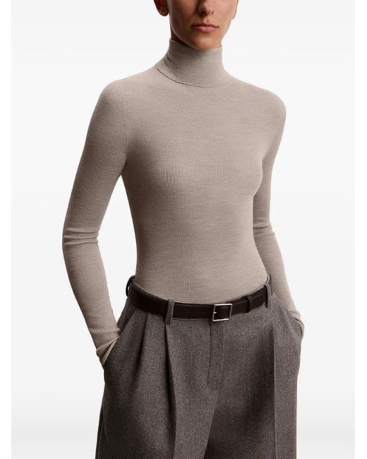 12 STOREEZ Gray Ribbed Merino-Wool Sweater
